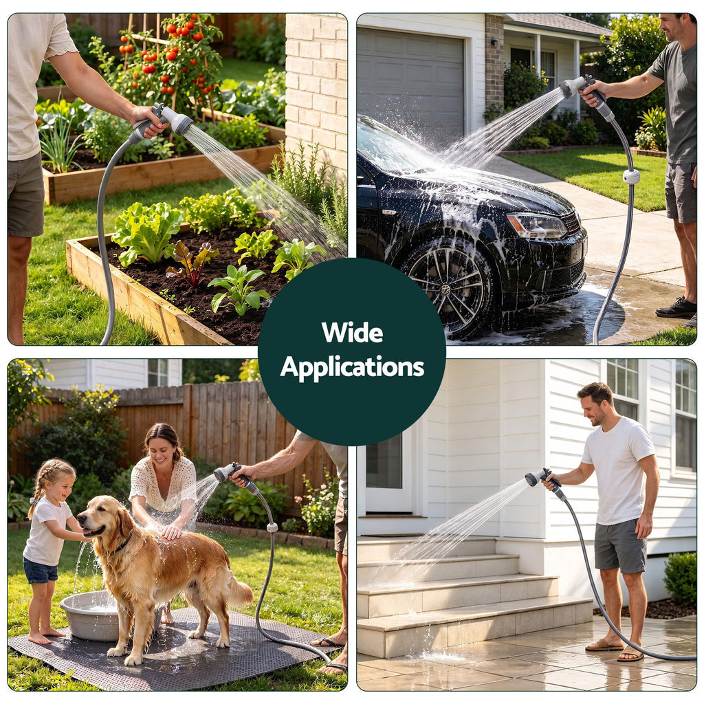 10m Retractable Water Hose Reel, Wall Mounted Garden Hose 9-Pattern Nozzle