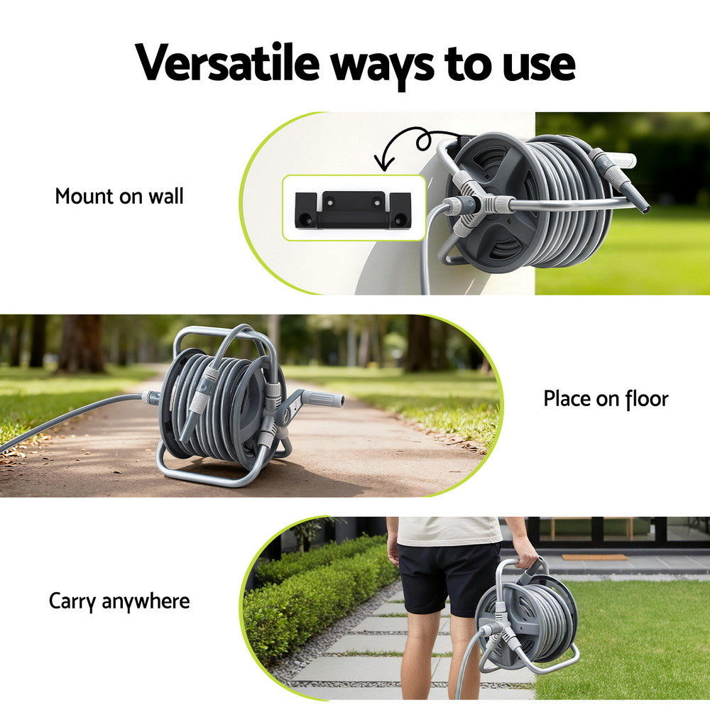 20m Retractable Garden Hose Reel Heavy Duty 1/2" Hose Auto Rewind