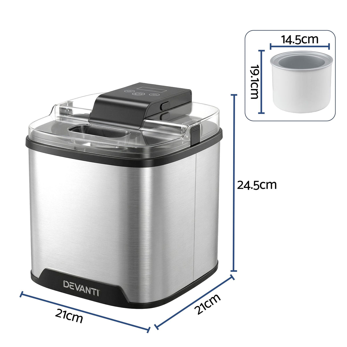 Ice Cream Maker Slushie Machine 2L Homemade Gelato Sorbet Sliver