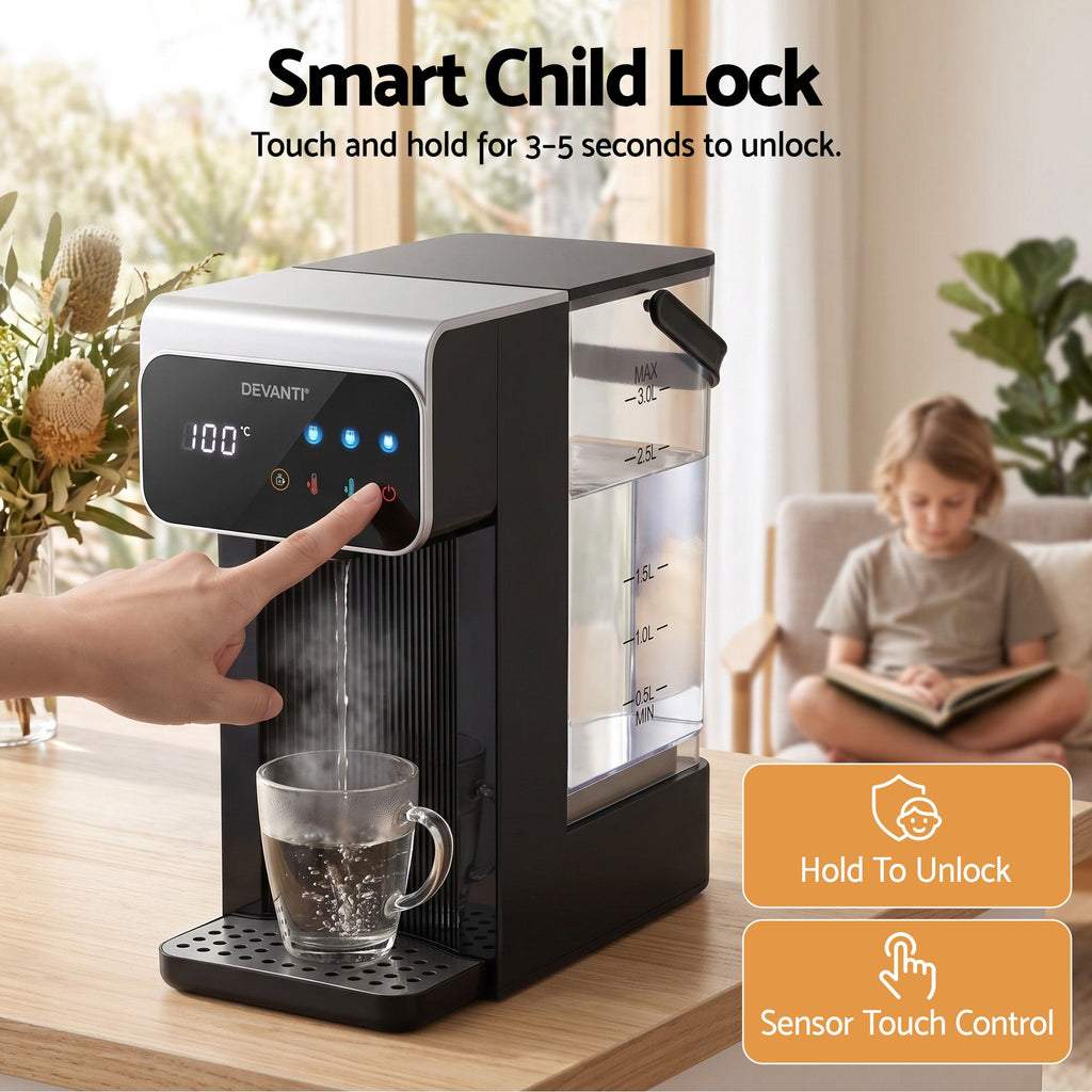 Instant Hot Water Dispenser 3L Heating Kettle 2400W Touch Control Water Black