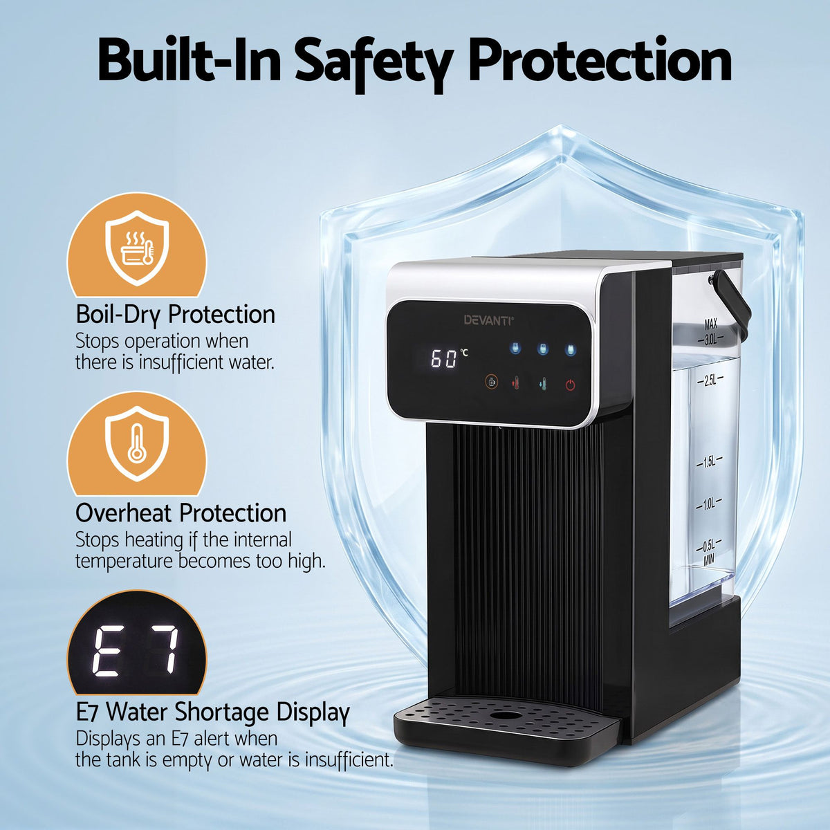 Instant Hot Water Dispenser 3L Heating Kettle 2400W Touch Control Water Black
