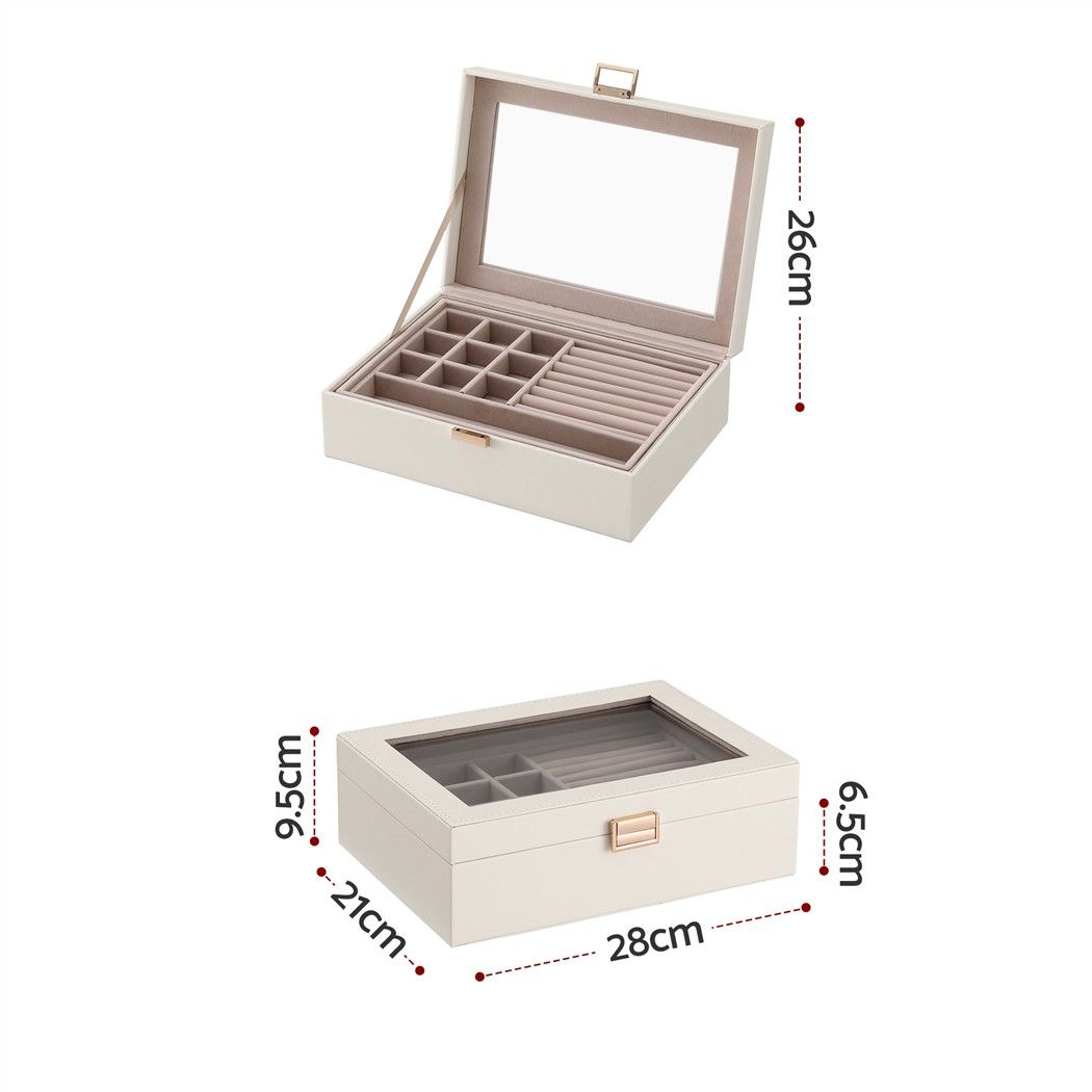 2 Layer Jewellery Box Organiser with Clear Lid White