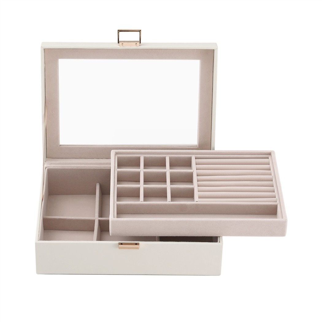 2 Layer Jewellery Box Organiser with Clear Lid White