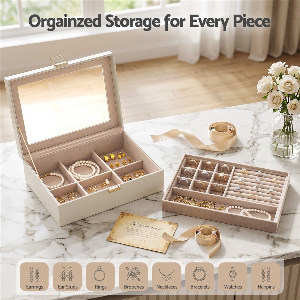2 Layer Jewellery Box Organiser with Clear Lid White