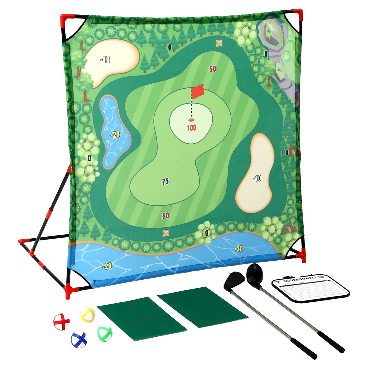 Kids Golf Play Set Chipping Game, 24 Sticky Balls, Adjustable Club & 2 Hitting Mats for