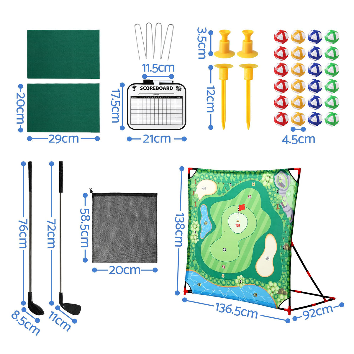 Kids Golf Play Set Chipping Game, 24 Sticky Balls, Adjustable Club & 2 Hitting Mats for