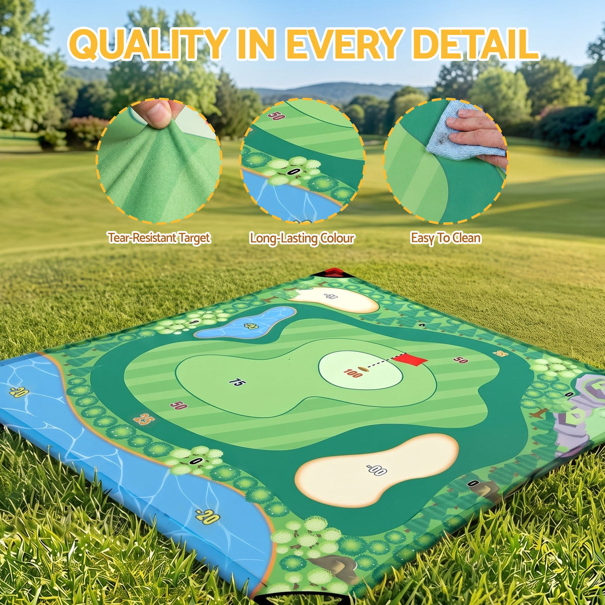 Kids Golf Play Set Chipping Game, 24 Sticky Balls, Adjustable Club & 2 Hitting Mats for