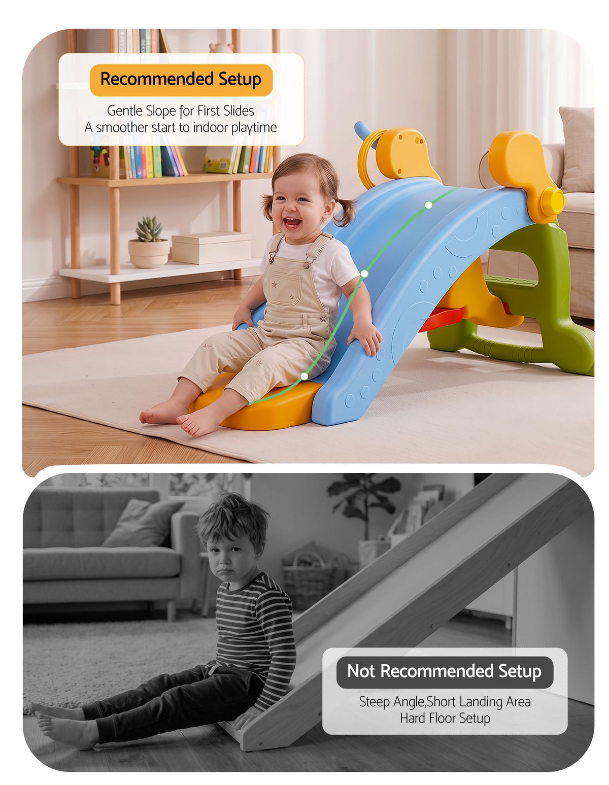 Kids Slide Set Toddler Indoor Playset Rocking Horse Ring Toss Multi Colour