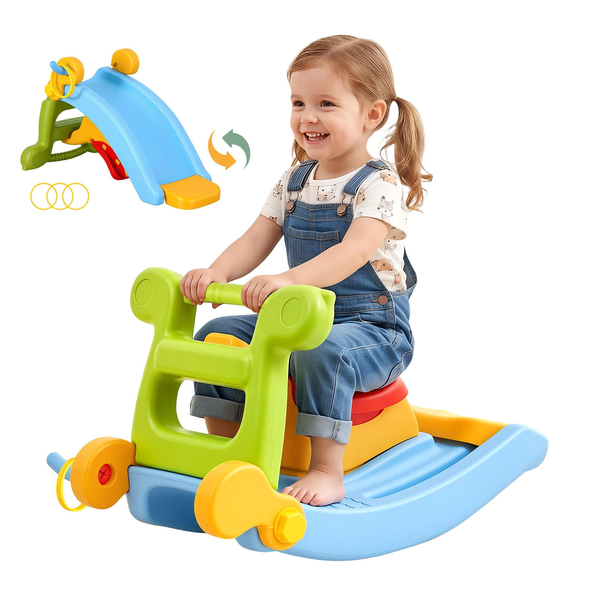 Kids Slide Set Toddler Indoor Playset Rocking Horse Ring Toss Multi Colour