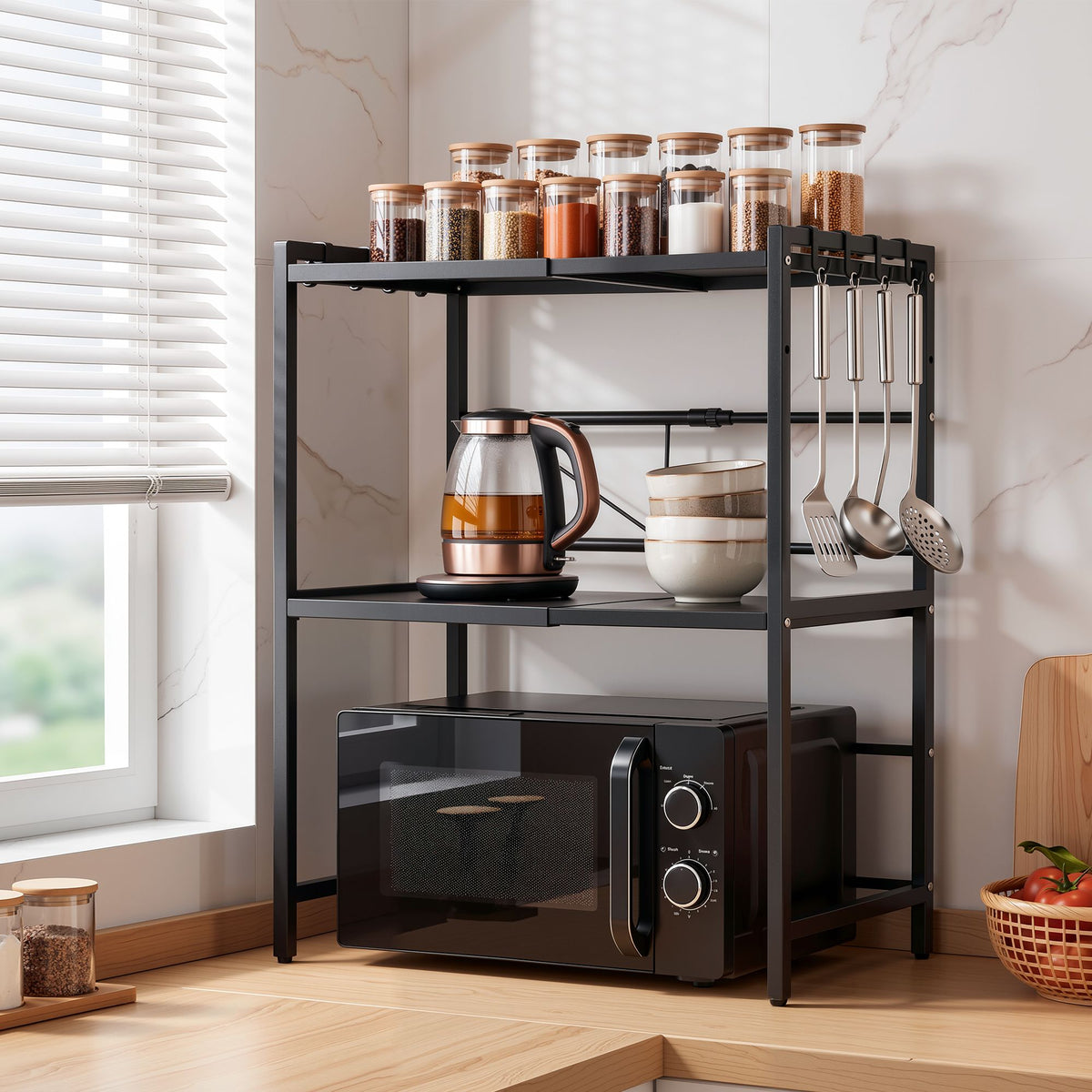 Kitchen Bakers Rack 40-60CMX78CM Metal Microwave Stand Black
