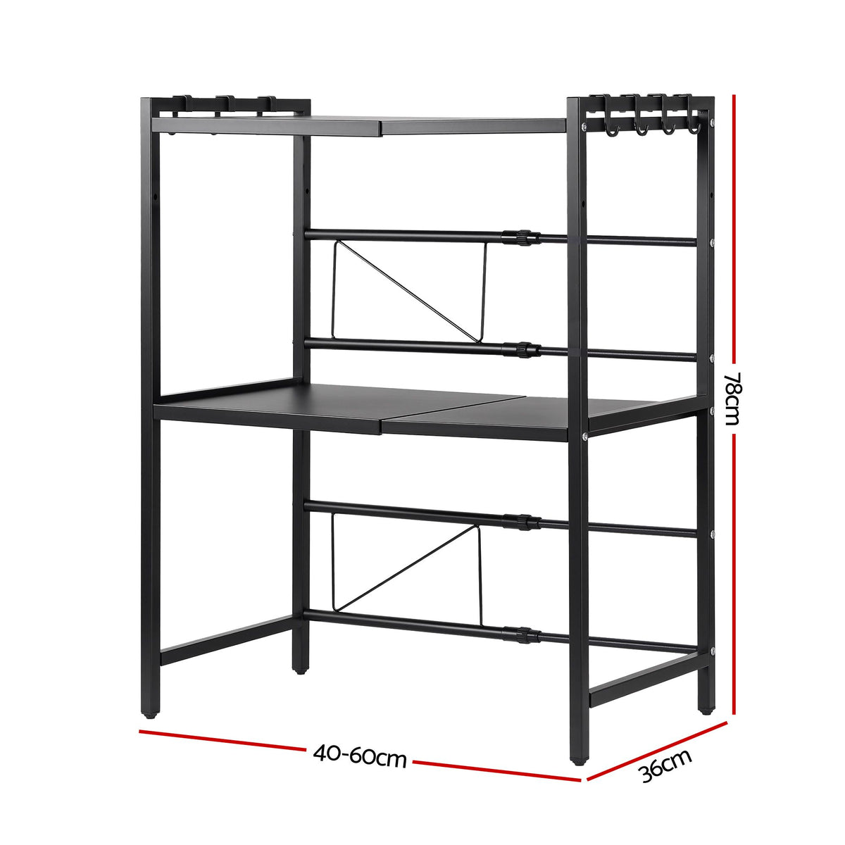 Kitchen Bakers Rack 40-60CMX78CM Metal Microwave Stand Black