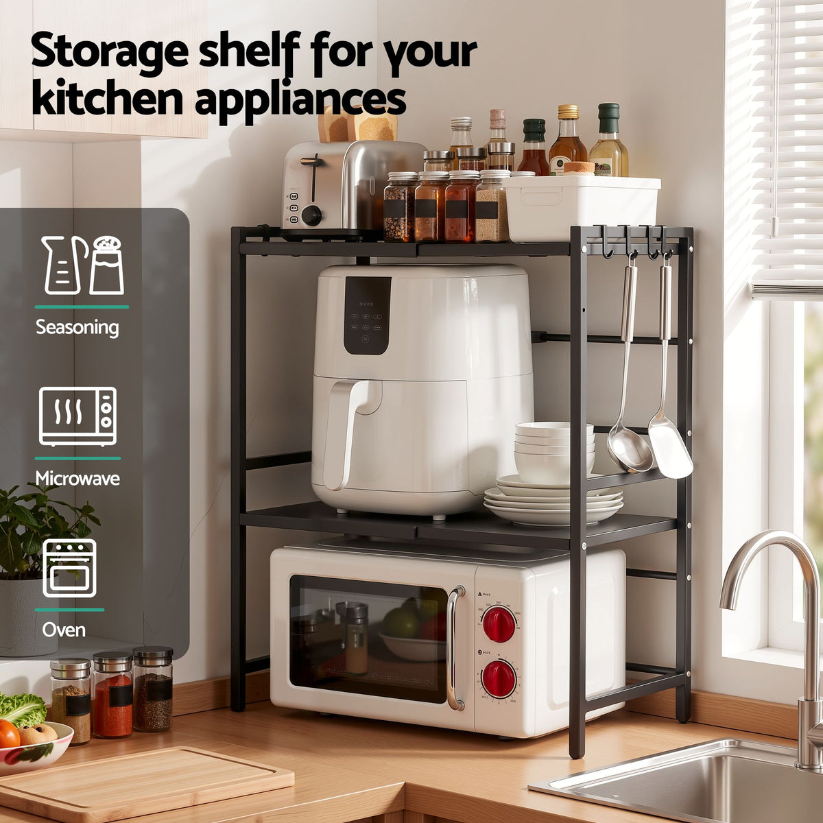 Kitchen Bakers Rack 40-60CMX78CM Metal Microwave Stand Black
