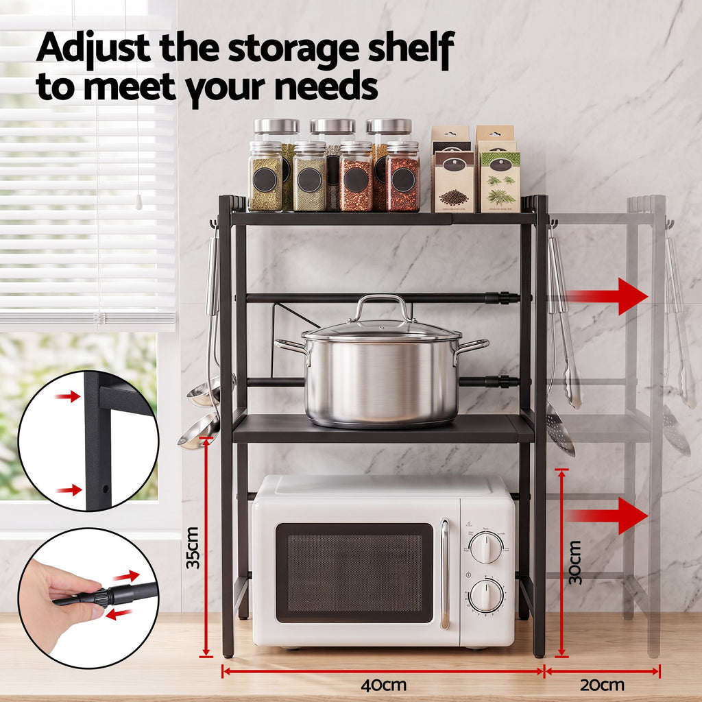 Kitchen Bakers Rack 40-60CMX78CM Metal Microwave Stand Black