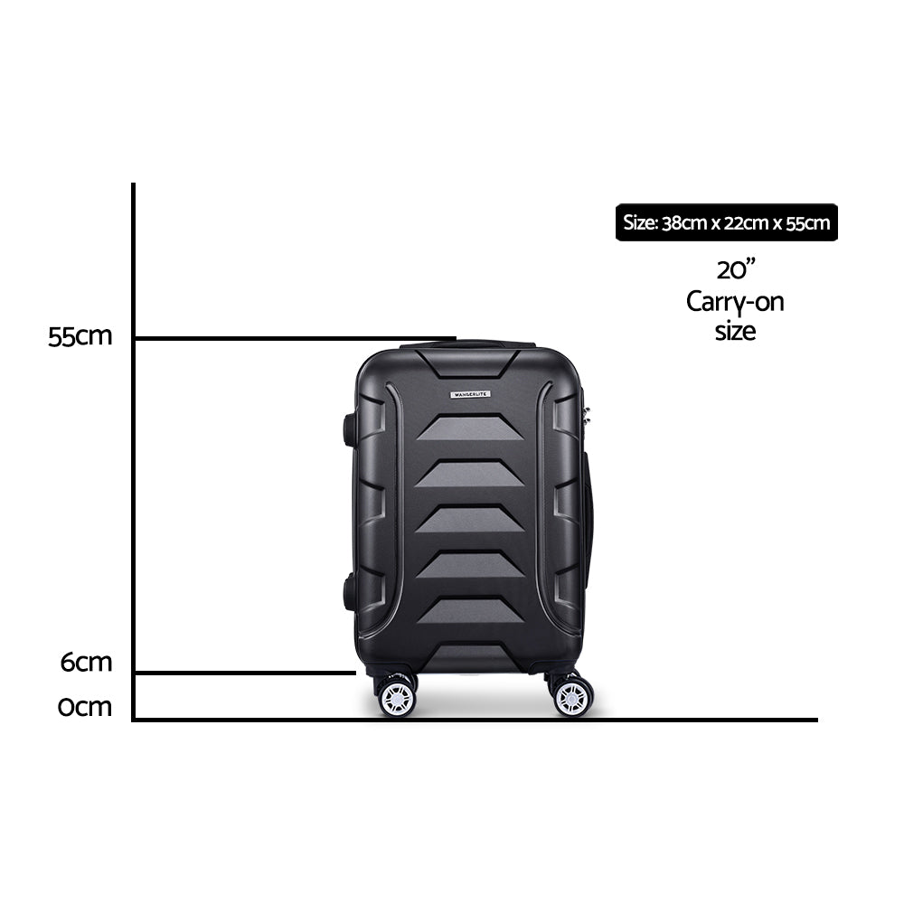20 Inch Luggage with Zipper Lock Travel Suitcase Carry On Hard Shell Luggage Case Black