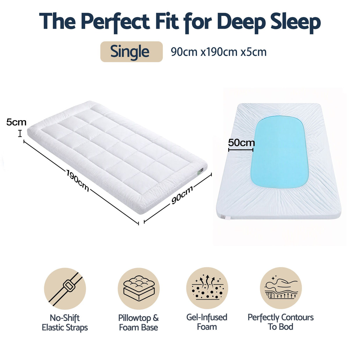 5cm Single Memory Foam Mattress Topper Pillow Top with Gel Foam
