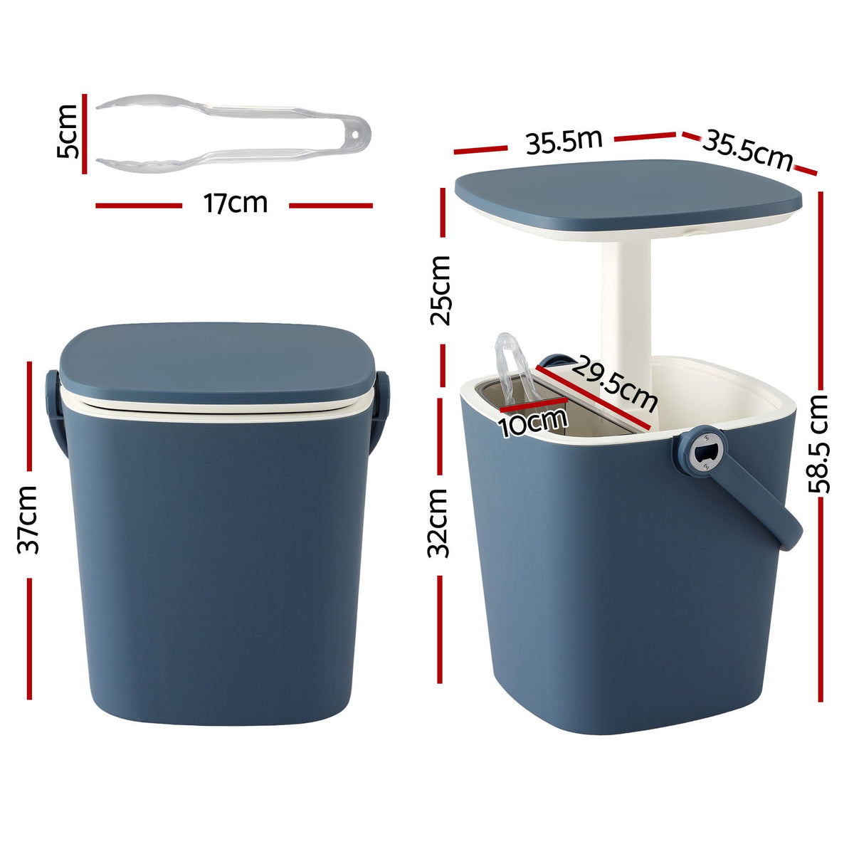 2-in-1 Outdoor Bar Table Portable Ice Bucket Cooler 15L Tong Blue