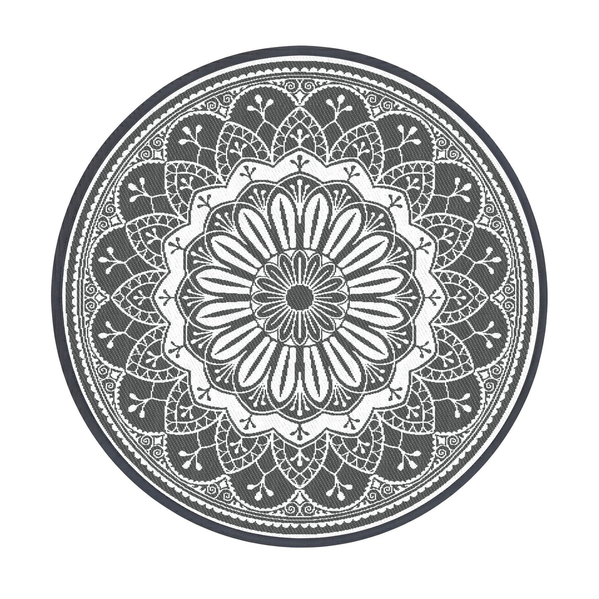180CM Outdoor Rug Reversible Carpet PP Area Mat Patio Rugs Round Grey