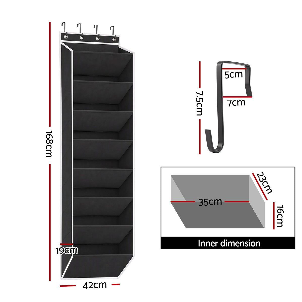Over Door Shoe Organiser Storage X2 8-Tier Pantry Hanger Fabric Black