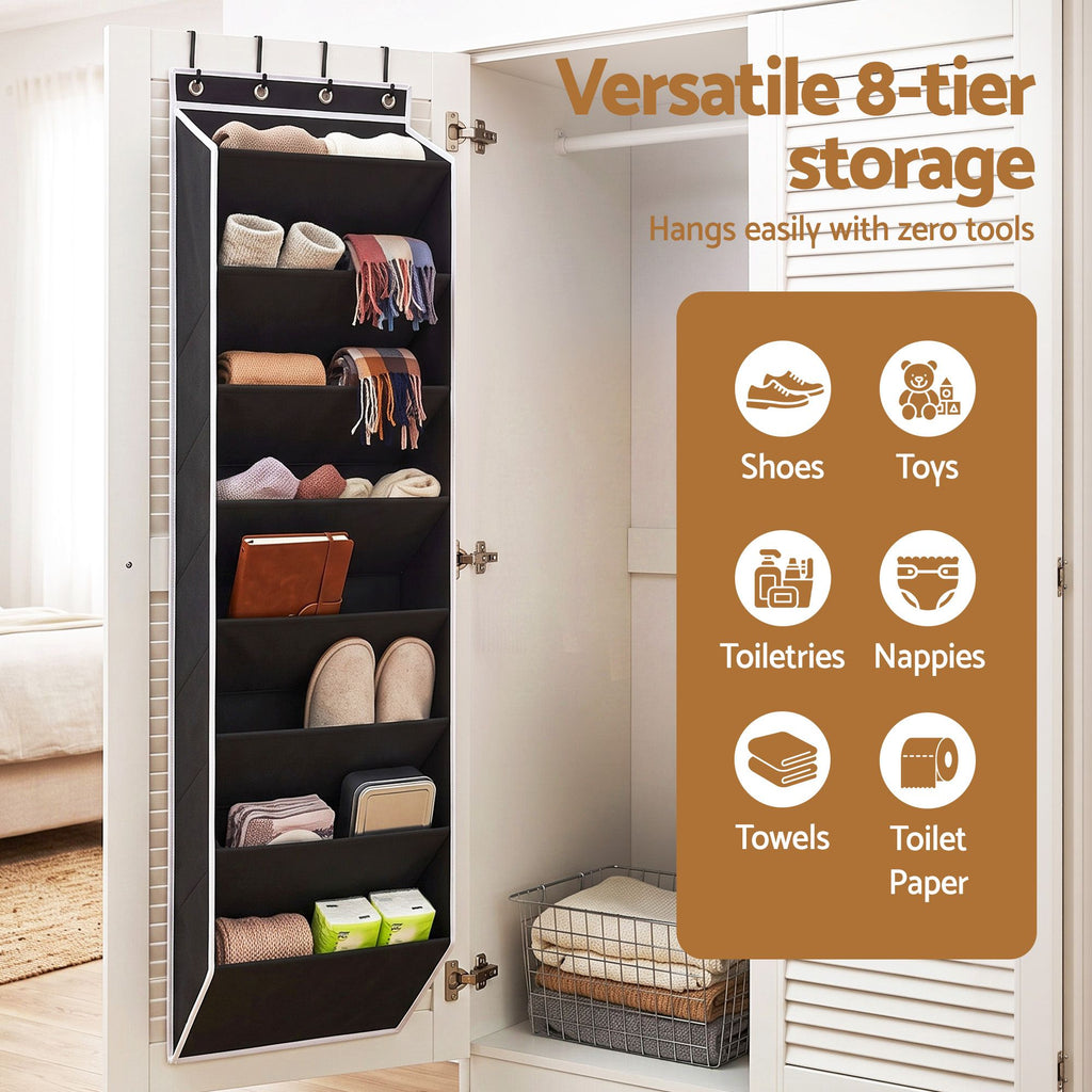 Over Door Shoe Organiser Storage X2 8-Tier Pantry Hanger Fabric Black
