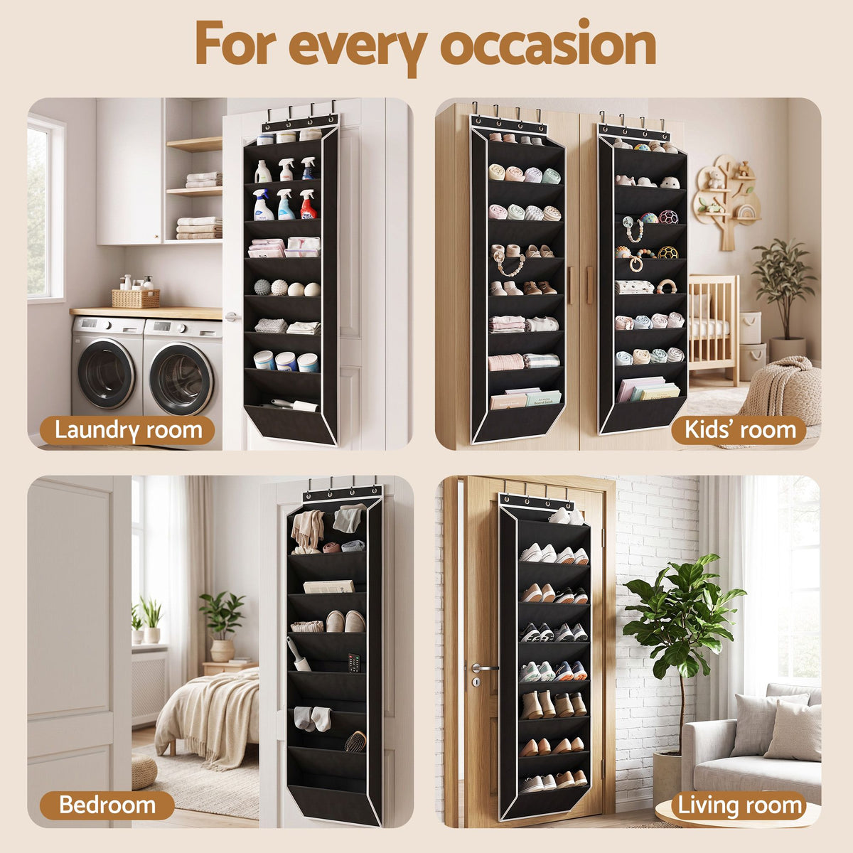 Over Door Shoe Organiser Storage X2 8-Tier Pantry Hanger Fabric Black