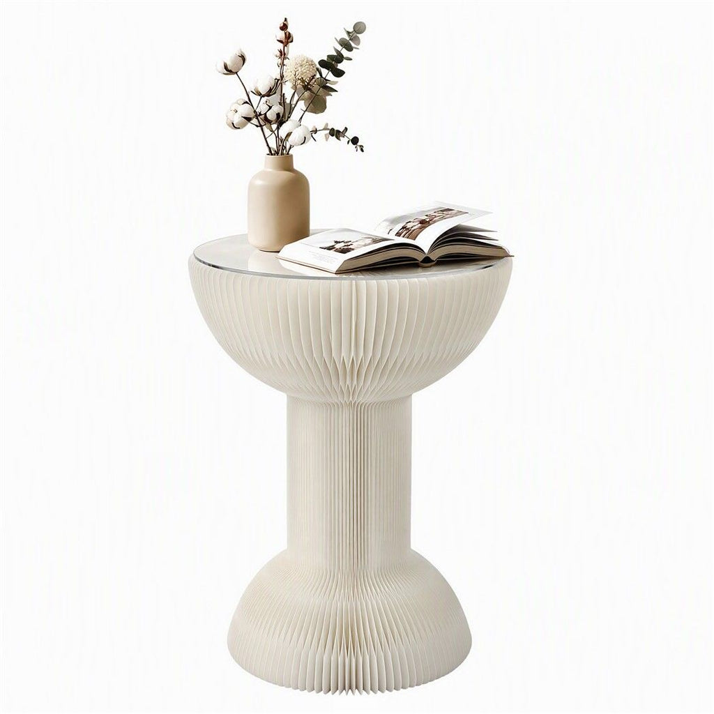 Paper End Table Honeycomb Coffee Table Foldable Round Bedside Side Table White 40x55cm