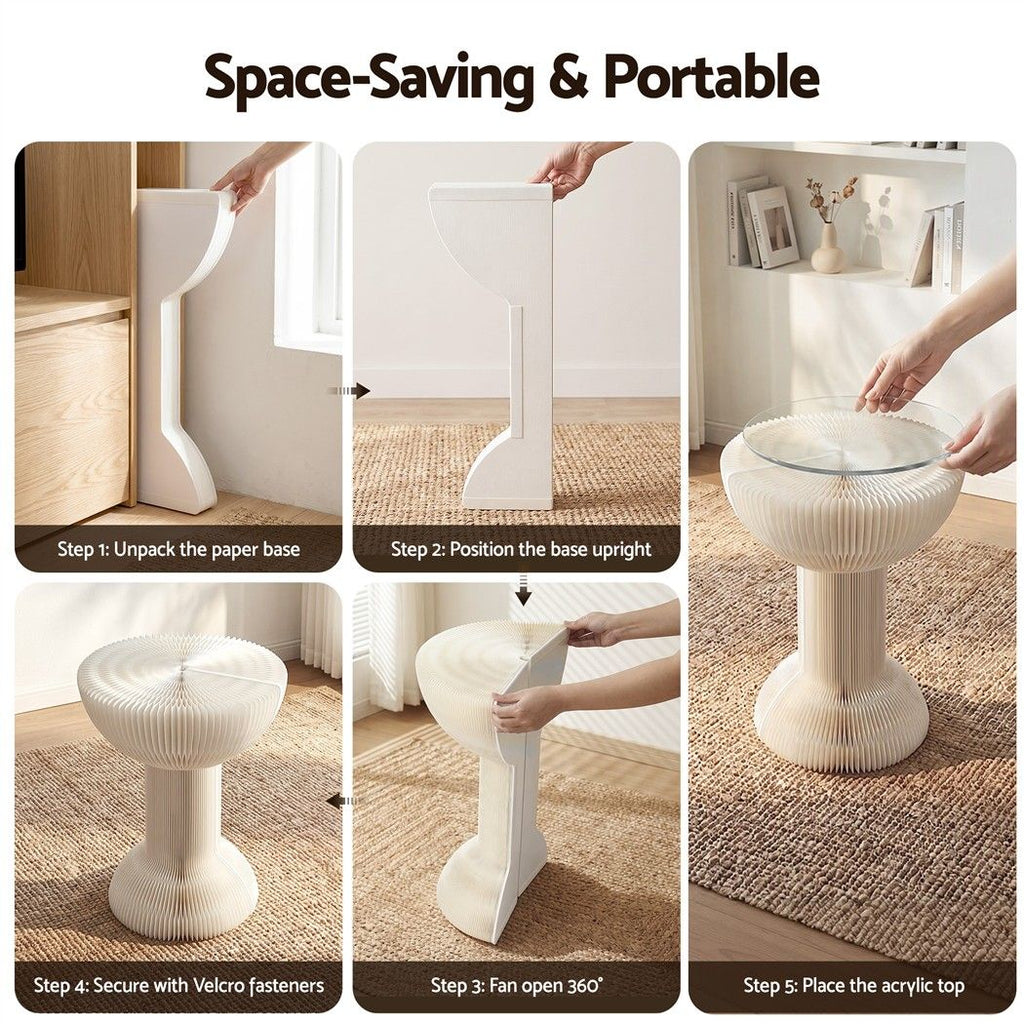 Paper End Table Honeycomb Coffee Table Foldable Round Bedside Side Table White 40x55cm