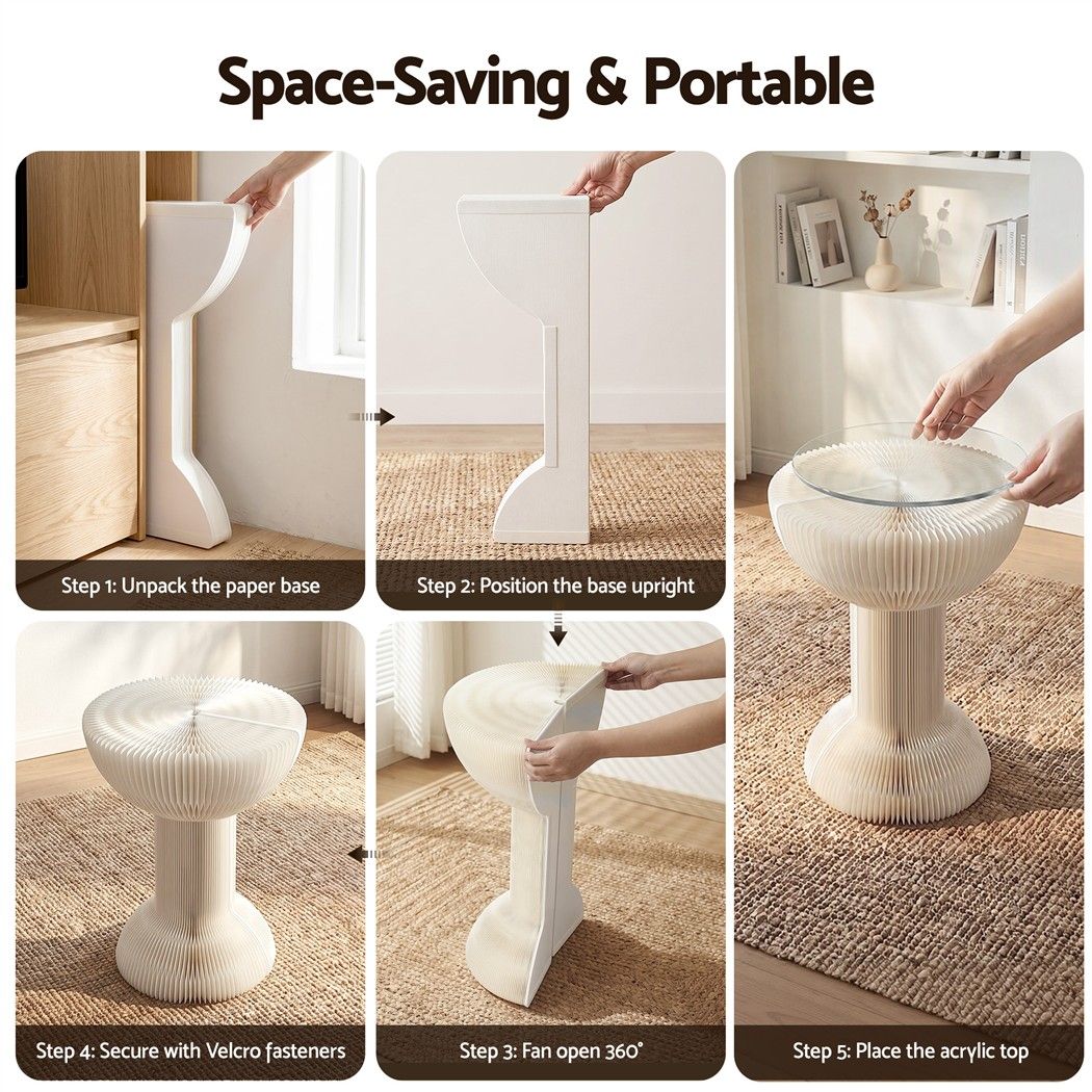 Paper End Table Honeycomb Coffee Table Foldable Round Bedside Side Table White 40x55cm