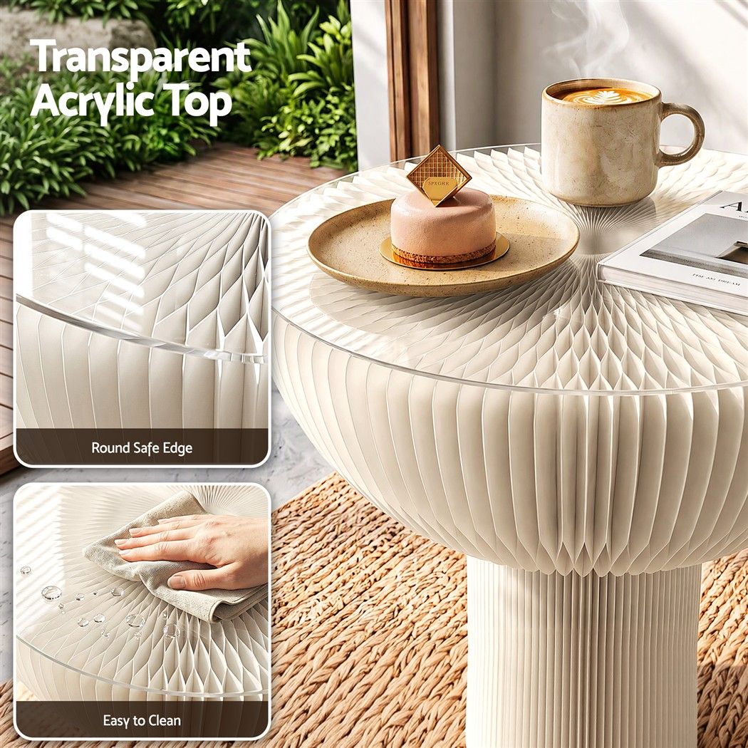 Paper End Table Honeycomb Coffee Table Foldable Round Bedside Side Table White 40x55cm
