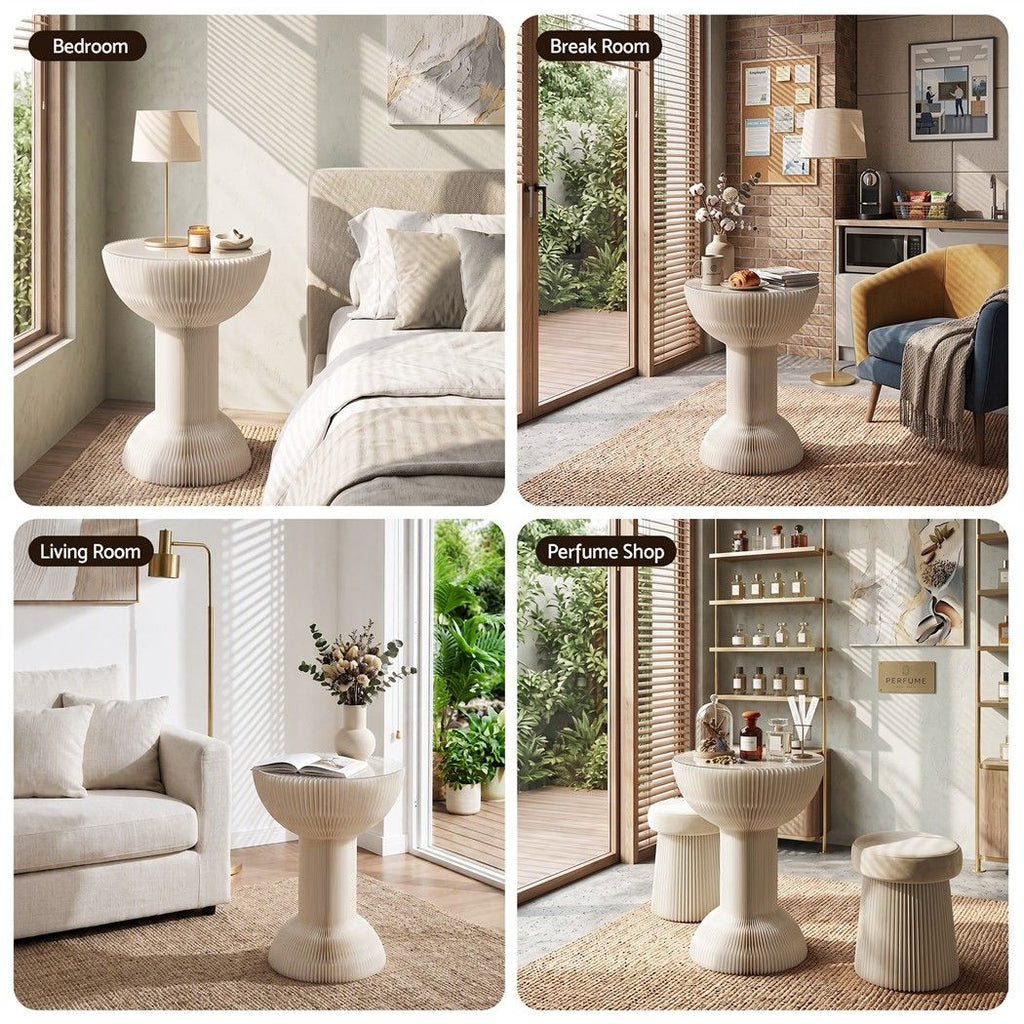 Paper End Table Honeycomb Coffee Table Foldable Round Bedside Side Table White 40x55cm