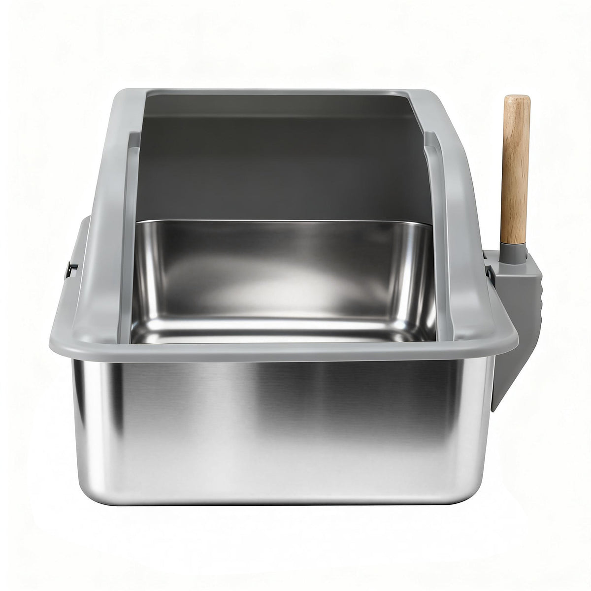 Cat Litter Box Stainless Steel Large Semi-Enclosed Pet Kitty Toilet Grey