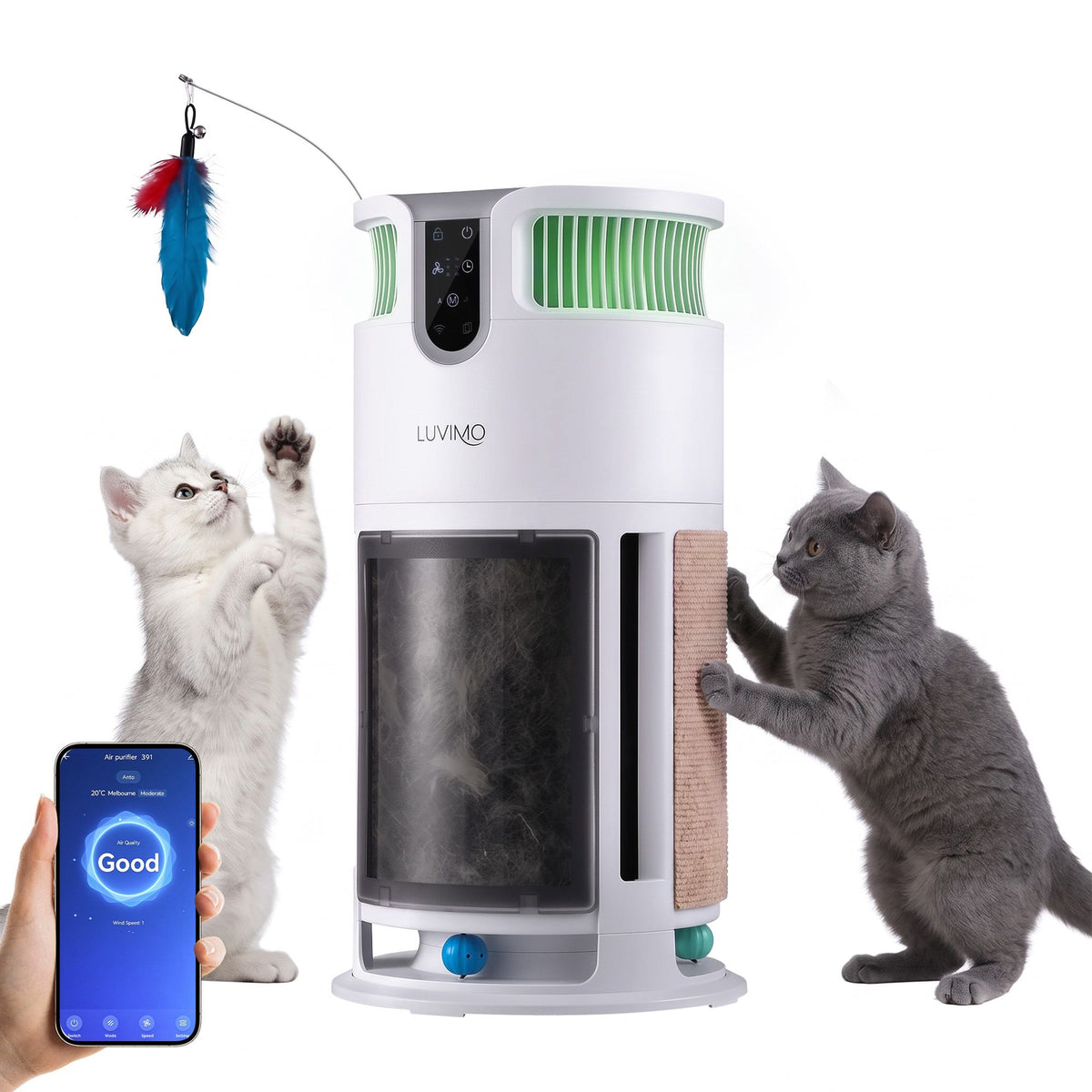 Pet Air Purifier H13 HEPA Smart Air Cleaner CADR 350 w/ Cat Toys for Home