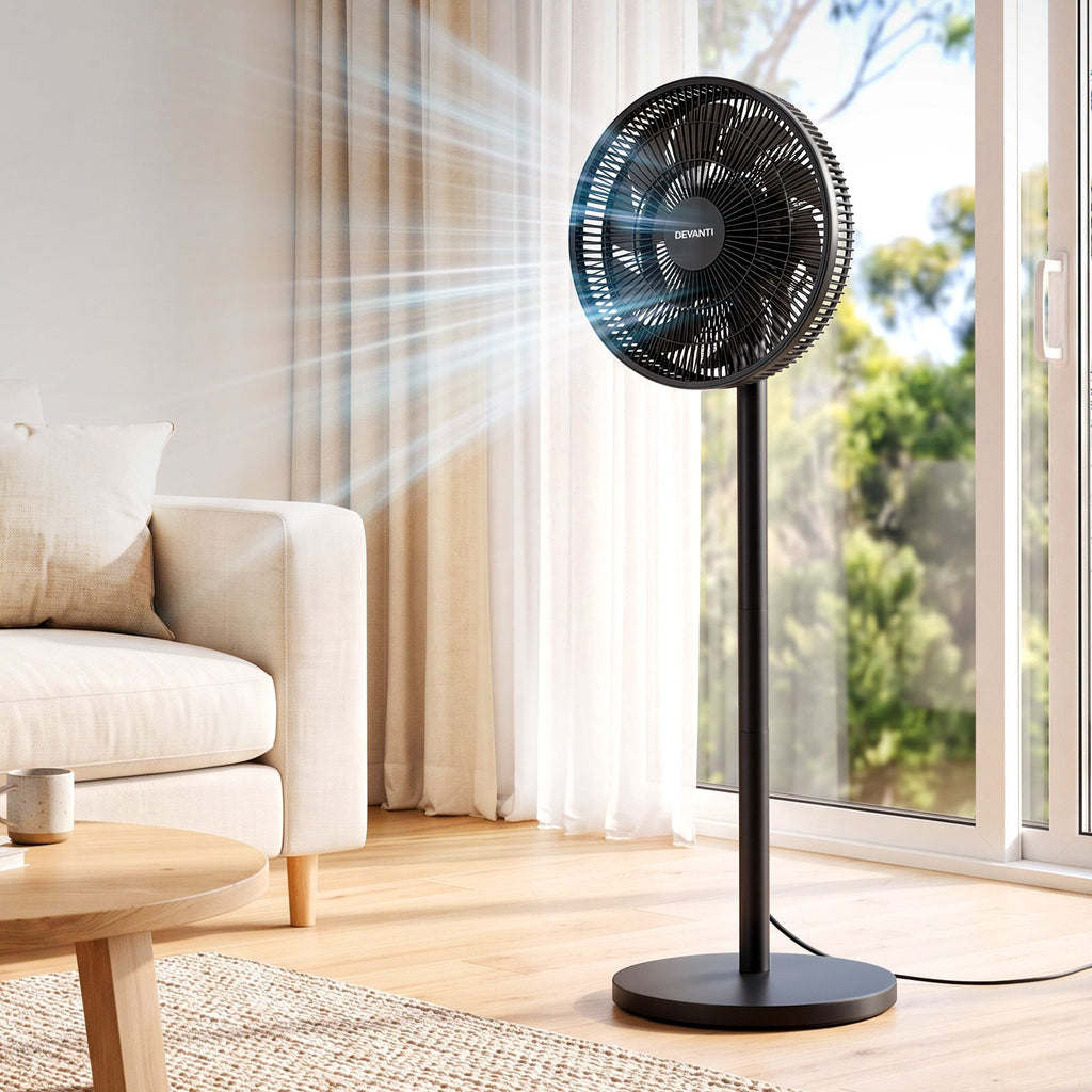 Pedestal Fan with Remote, 7 Speeds 3 Heights DC Motor, Black
