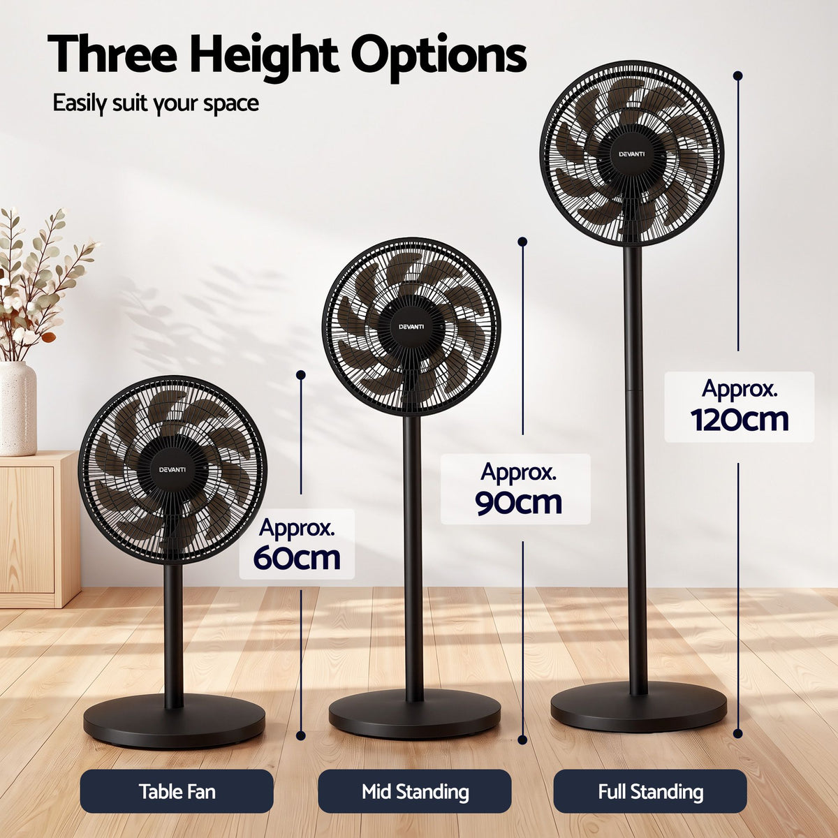 Pedestal Fan with Remote, 7 Speeds 3 Heights DC Motor, Black