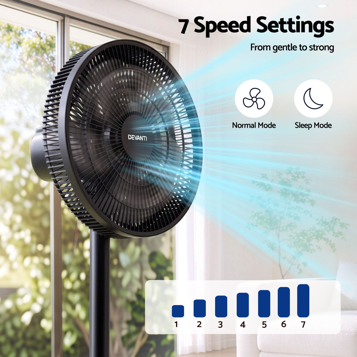 Pedestal Fan with Remote, 7 Speeds 3 Heights DC Motor, Black