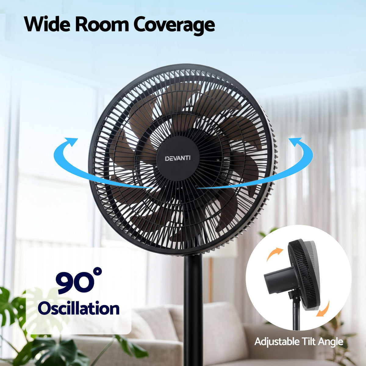 Pedestal Fan with Remote, 7 Speeds 3 Heights DC Motor, Black