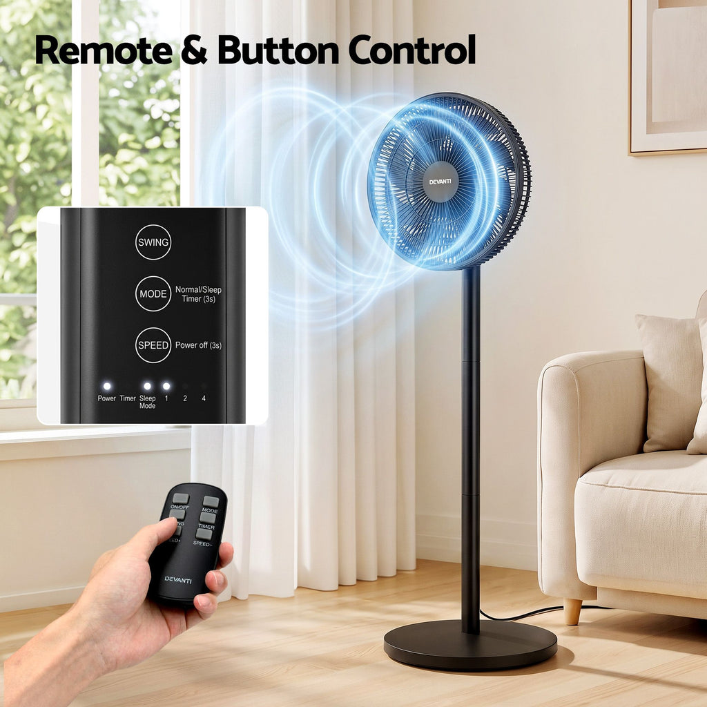 Pedestal Fan with Remote, 7 Speeds 3 Heights DC Motor, Black