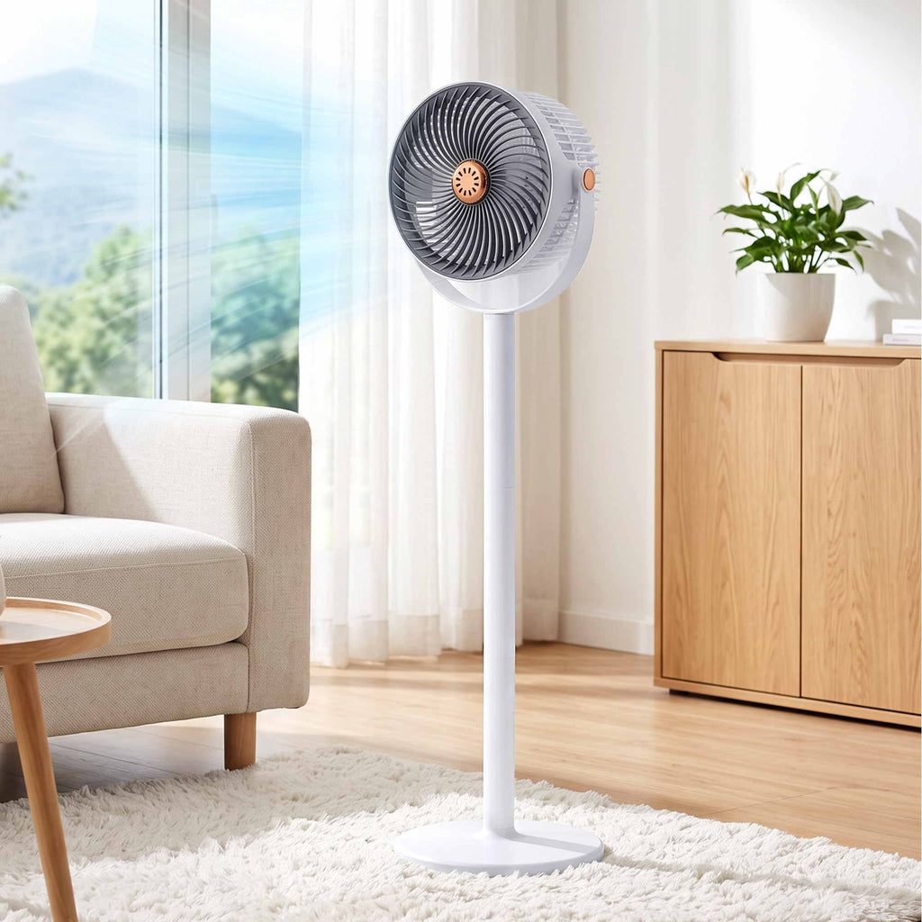 Rechargeable Pedestal Fan, 4000mAh Battery 5 Speed 4 Height, White