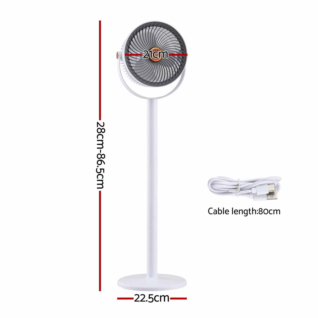 Rechargeable Pedestal Fan, 4000mAh Battery 5 Speed 4 Height, White