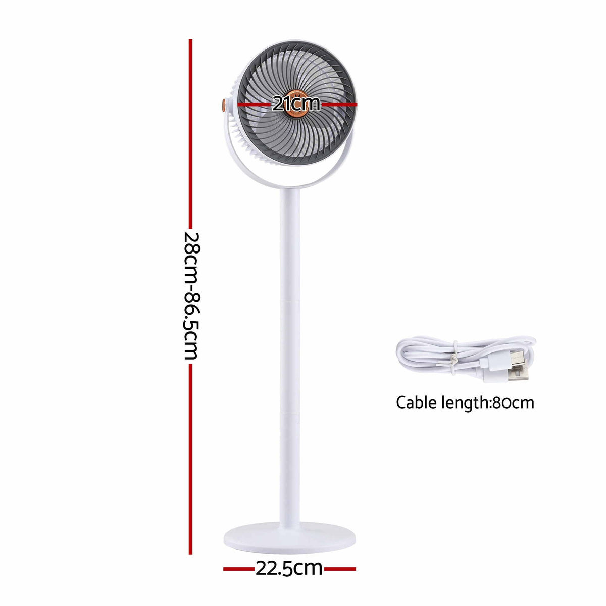 Rechargeable Pedestal Fan, 4000mAh Battery 5 Speed 4 Height, White