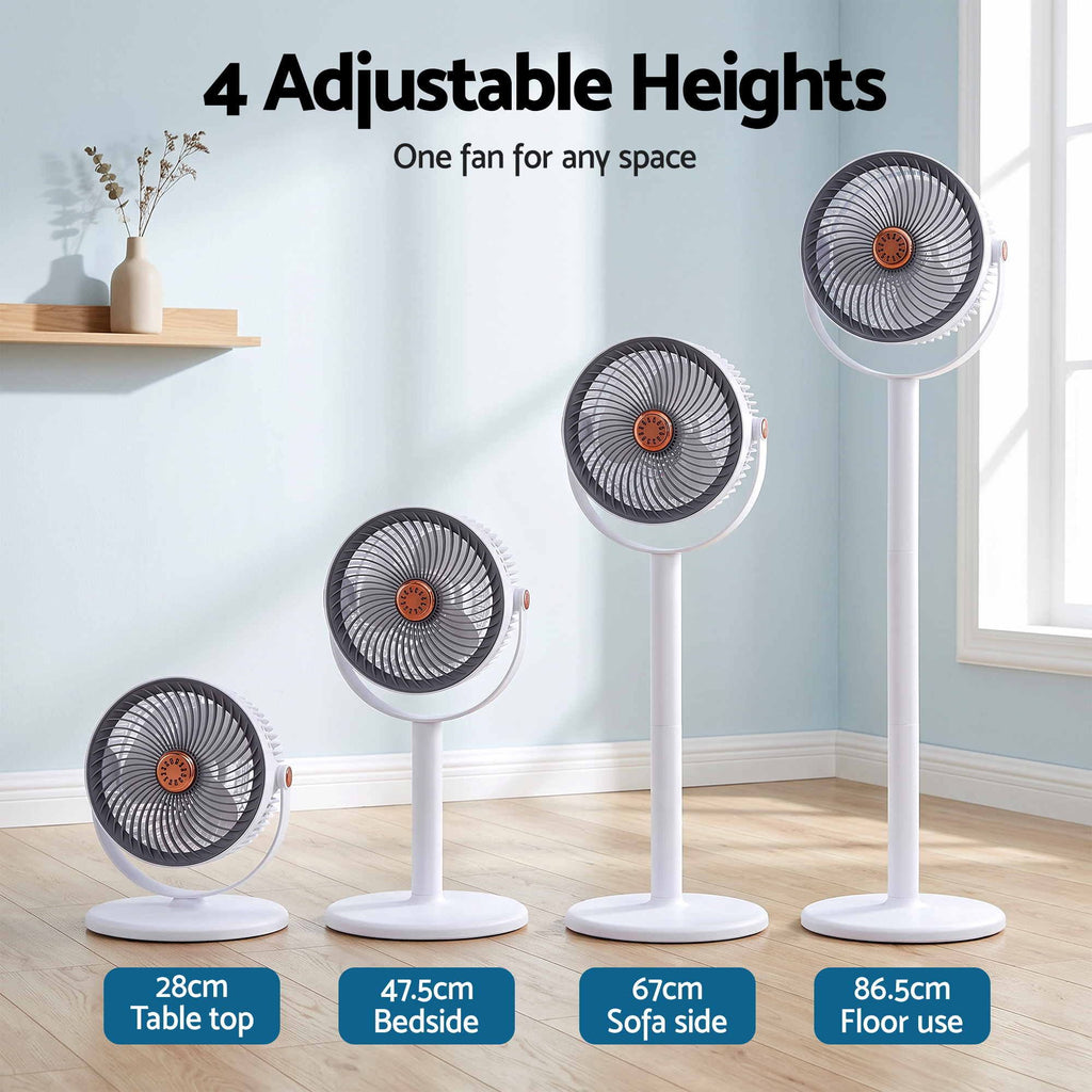 Rechargeable Pedestal Fan, 4000mAh Battery 5 Speed 4 Height, White