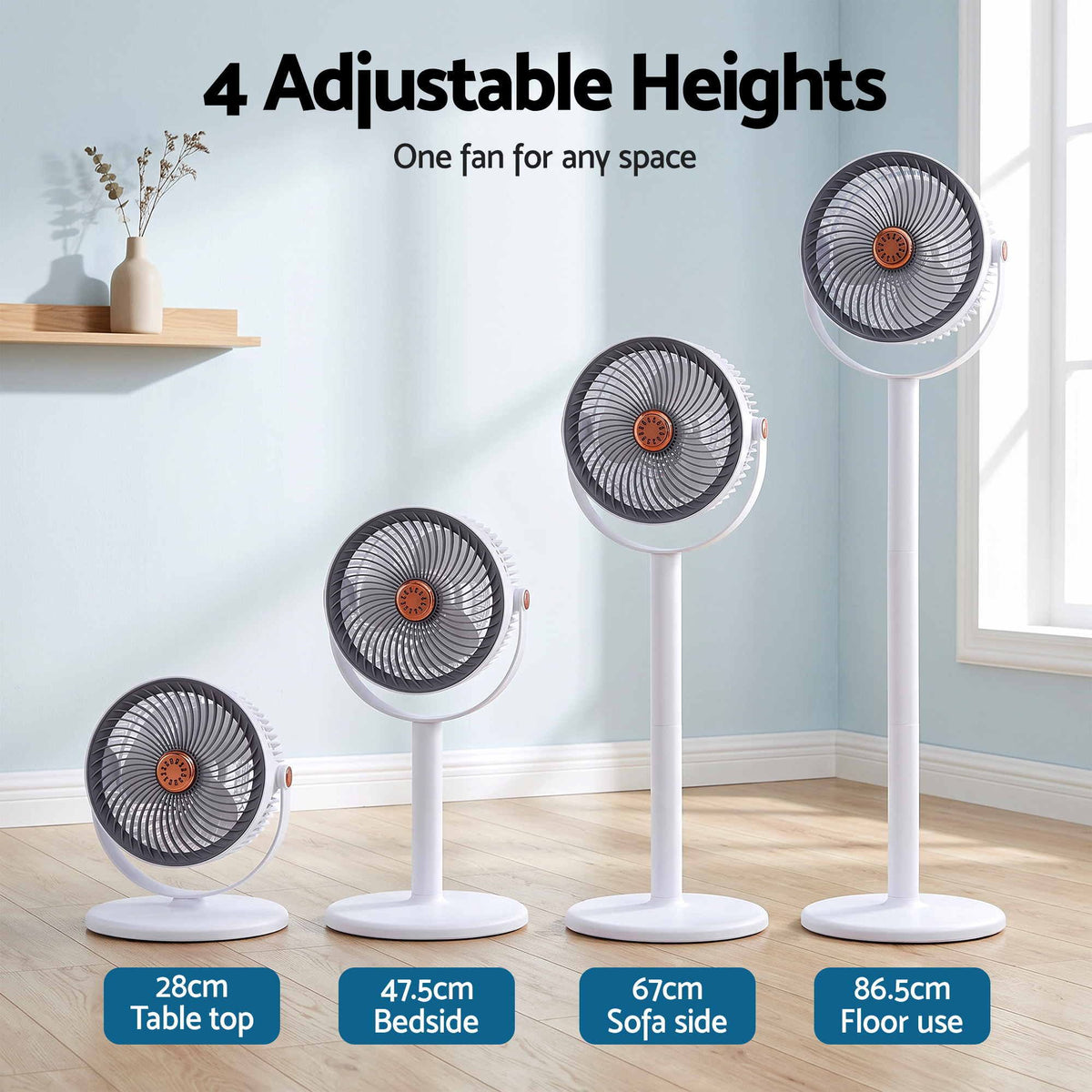 Rechargeable Pedestal Fan, 4000mAh Battery 5 Speed 4 Height, White