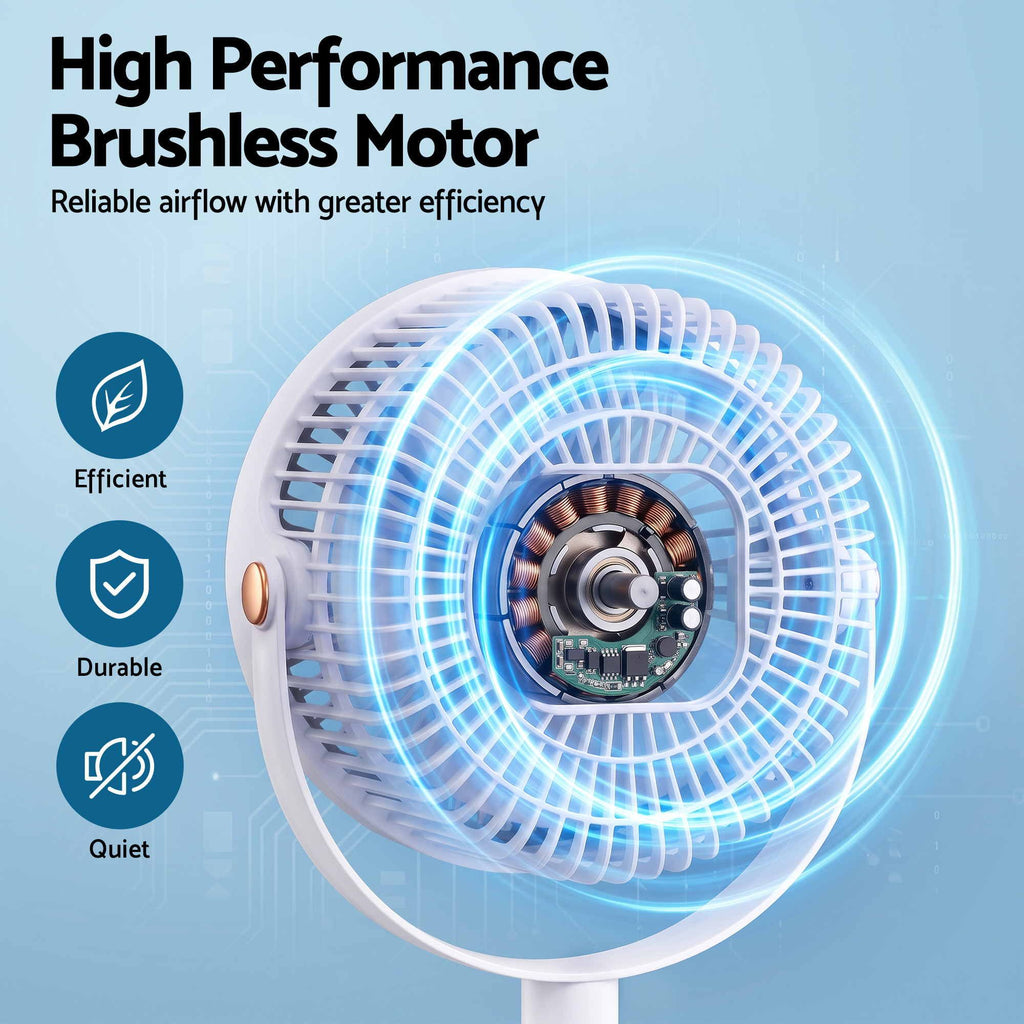Rechargeable Pedestal Fan, 4000mAh Battery 5 Speed 4 Height, White
