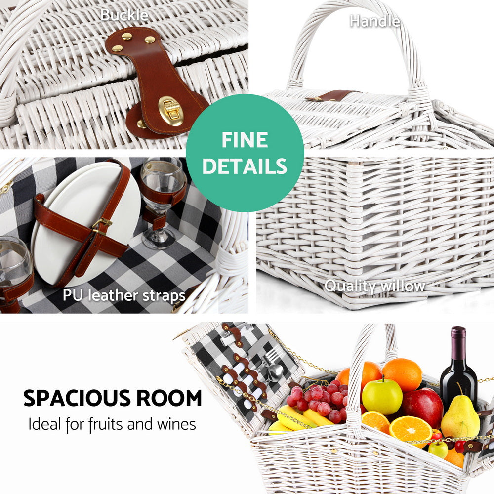 Alfresco 2 Person Picnic Basket Set Willow Vintage Baskets Insulated Blanket Bag