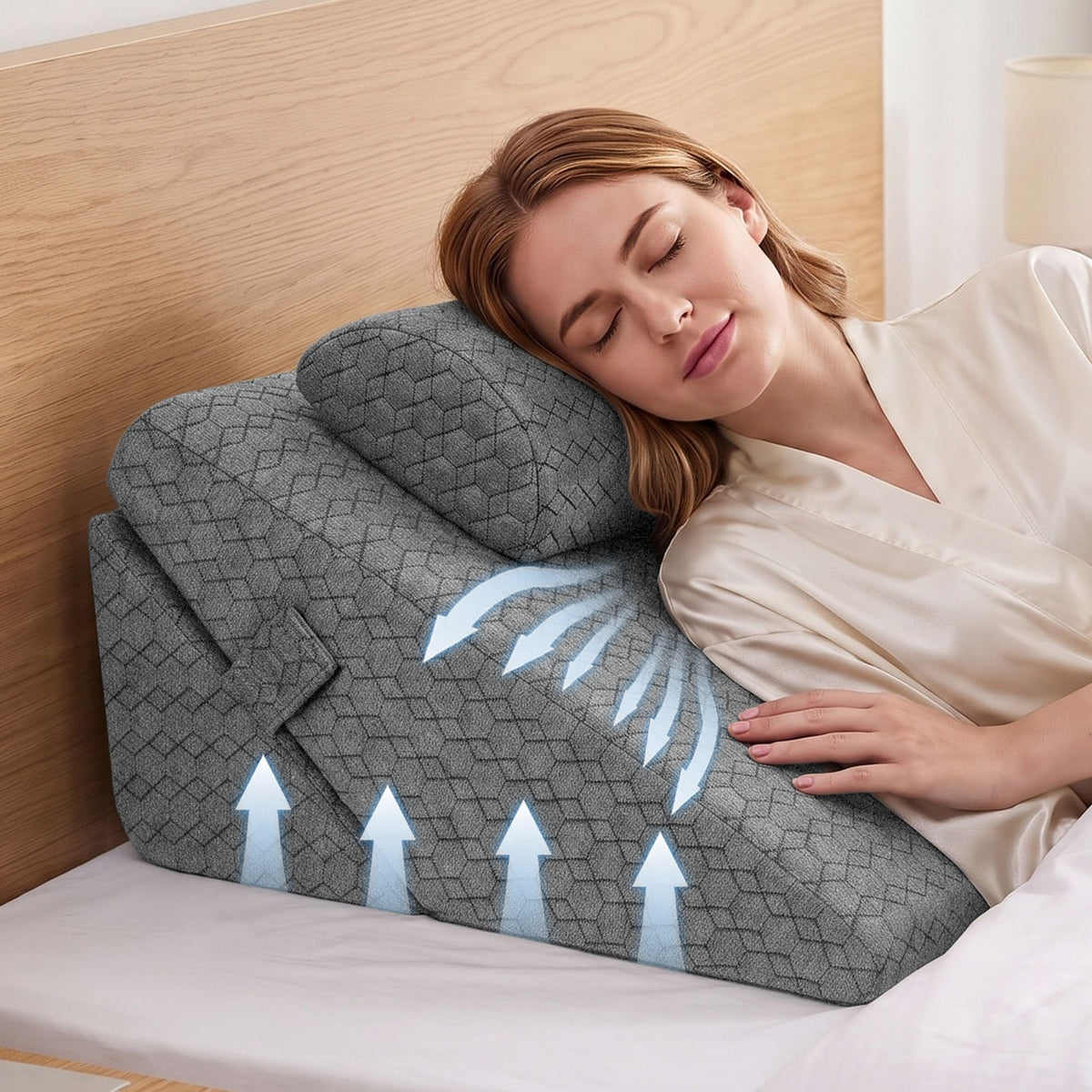 Bed Wedge Pillow for Headboard, Egg Gel Solves Night Sweats, Triangle Pillow for Reading