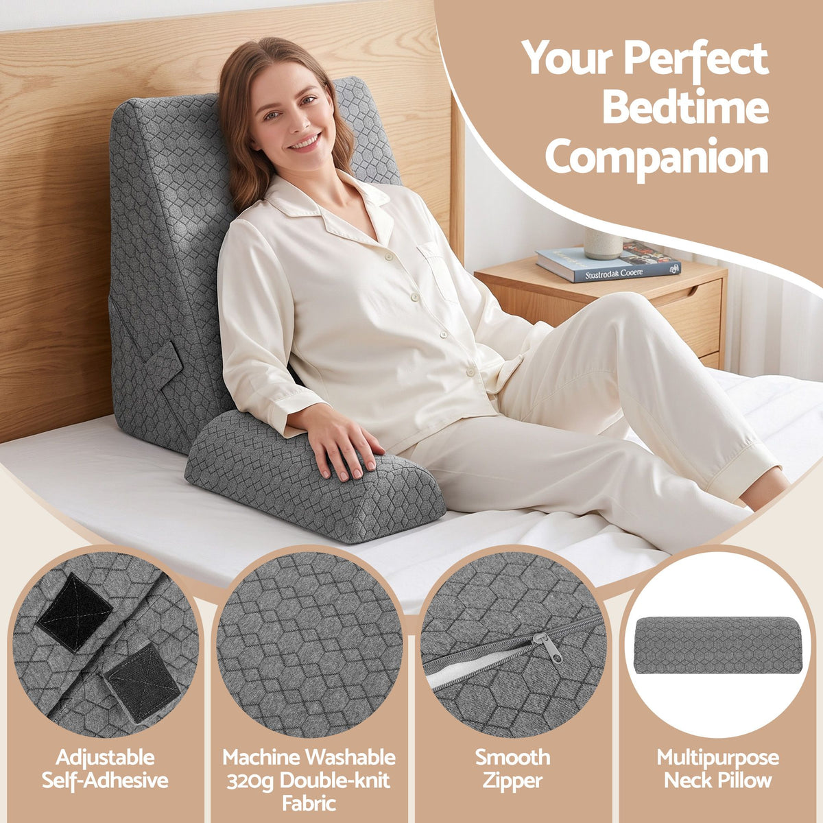 Bed Wedge Pillow for Headboard, Egg Gel Solves Night Sweats, Triangle Pillow for Reading