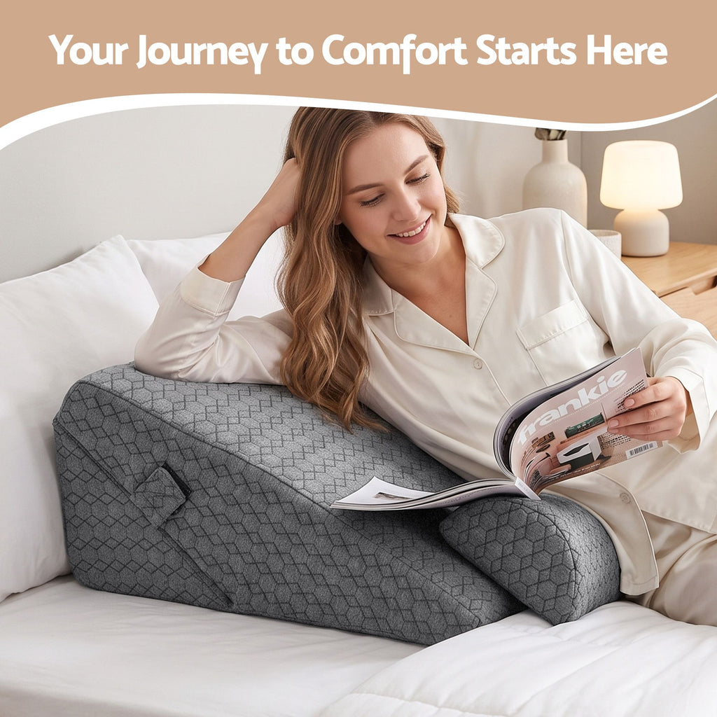 Bed Wedge Pillow for Headboard, Egg Gel Solves Night Sweats, Triangle Pillow for Reading