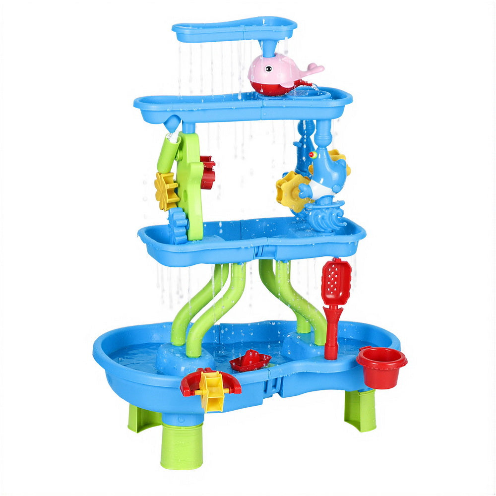 Kids Sand and Water Table 4-Tier Waterfall Sandpit Toys Beach Shovel