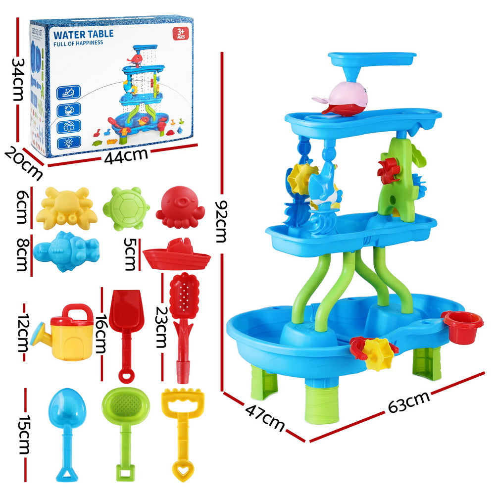 Kids Sand and Water Table 4-Tier Waterfall Sandpit Toys Beach Shovel