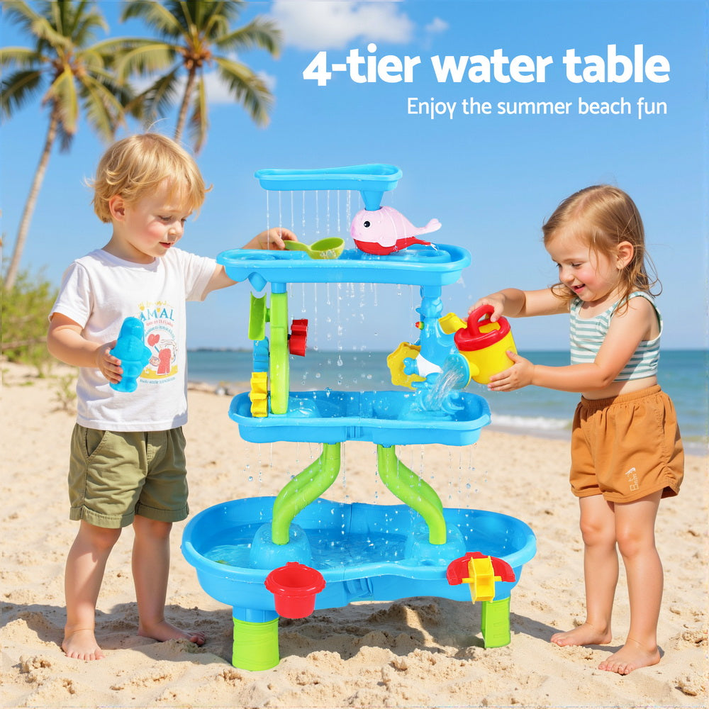 Kids Sand and Water Table 4-Tier Waterfall Sandpit Toys Beach Shovel