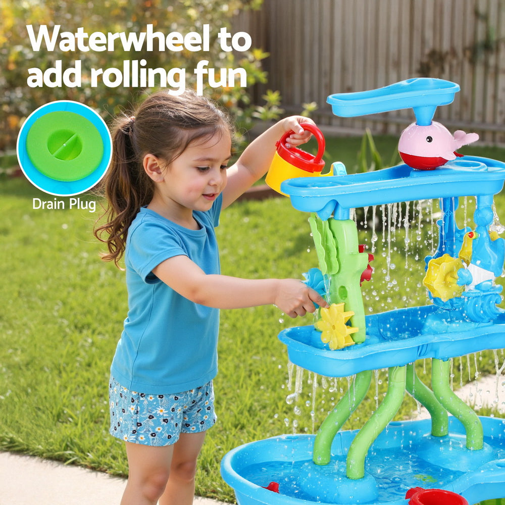 Kids Sand and Water Table 4-Tier Waterfall Sandpit Toys Beach Shovel